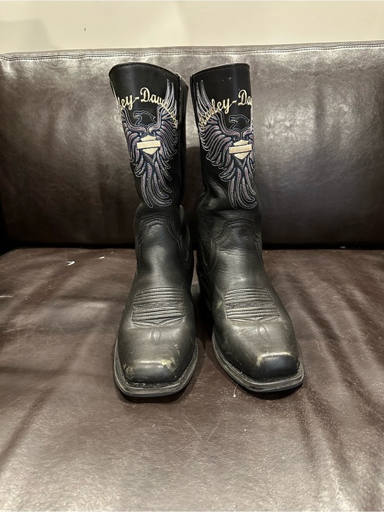 Harley-Davidson Shoes - Harley-Davidson Black Leather Western Motorcycle Boots with Embroidered Wings